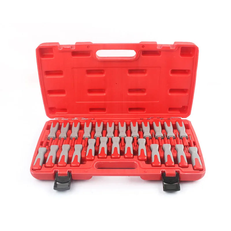 25 piece car terminal harness removal tool set in a black storage box for auto electrical repair.