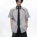 Men's blue and white patchwork striped shirt with diamond tie detail and quilted construction