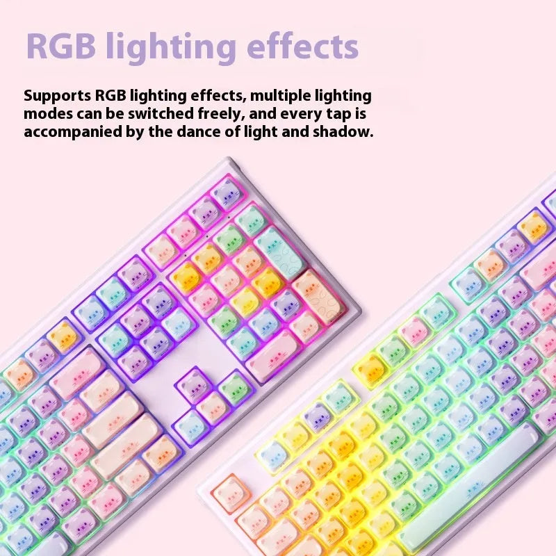 Coloured sugar cat mechanical keyboard with Bluetooth connectivity and piano shaft switches