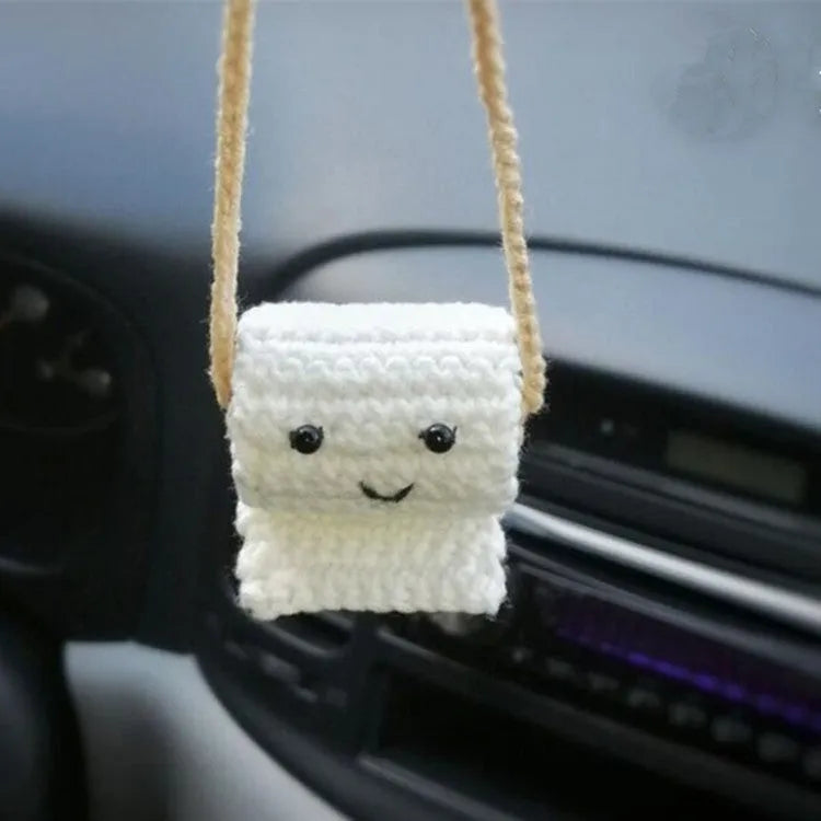Polyester plush hand-woven cartoon automobile hanging ornament showing Halloween bat and ghost designs.