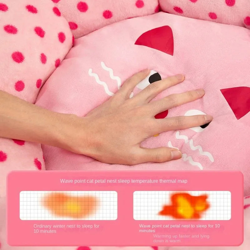 Pink dot fabric cat bed in 45cm and 65cm diameter options for pets up to 20 pounds