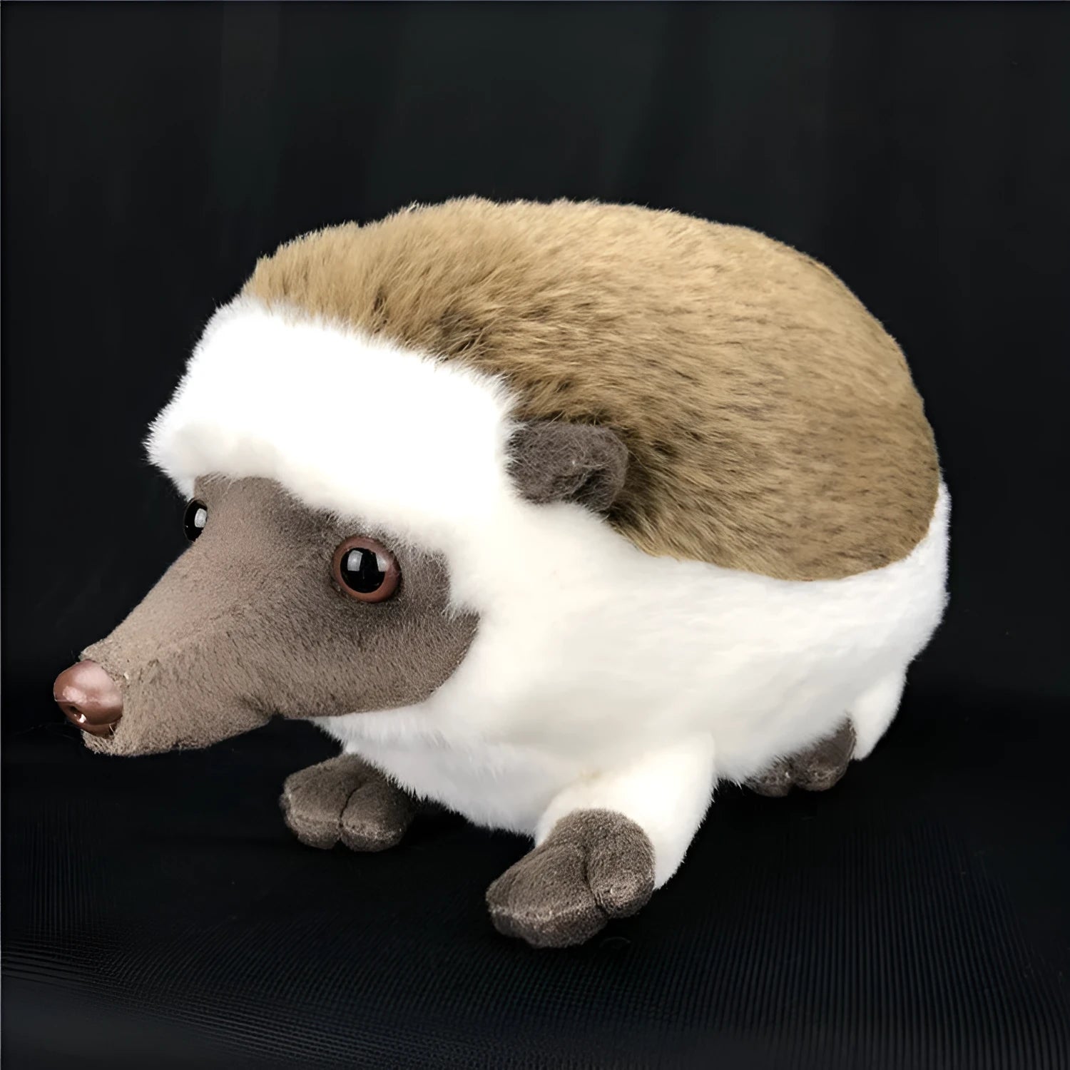 Brown simulation animal plush hedgehog toy 24cm tall on white background