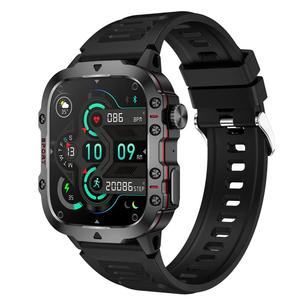 QX11 Smart Bluetooth Watch in black zinc alloy case with TFT touch screen displaying heart rate data