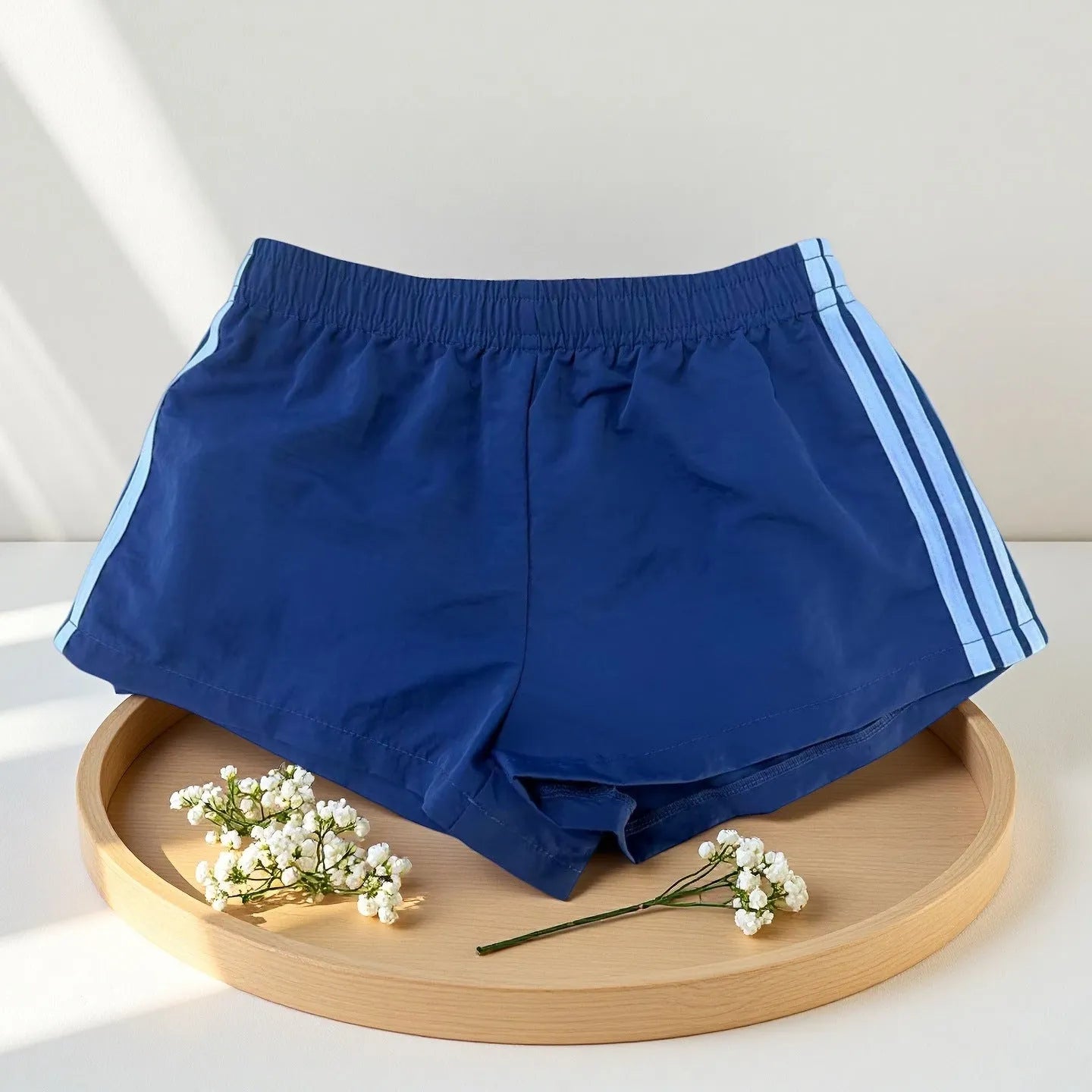 Navy blue men's high waist casual sports shorts made from micro-elastic nylon fabric