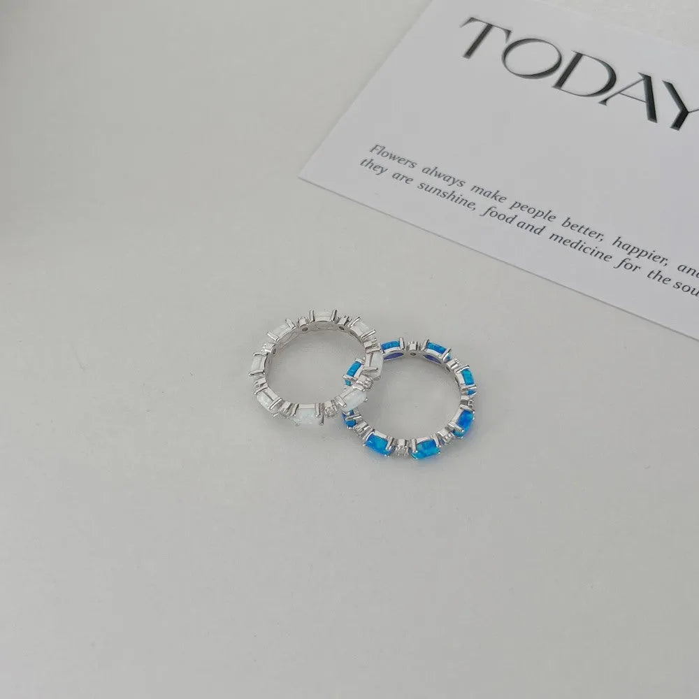 S925 sterling silver opal ring for women, U-shaped setting, opal white colour, electroplated finish, size 7