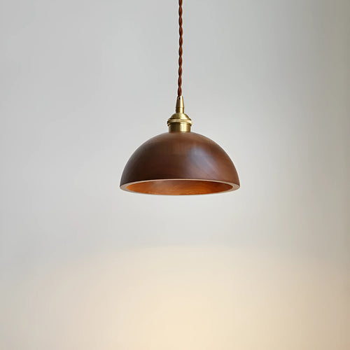 Black walnut and copper single-head droplight chandelier pendant light fixture.