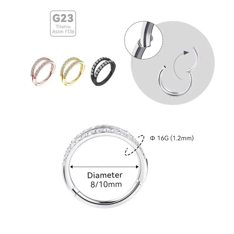 G23 titanium alloy puncture-style nose ring on a plain background showing steel and gold colour options.