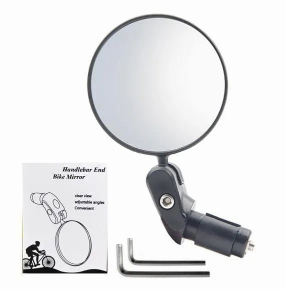 Black foldable convex rearview mirror for vehicles showing 7 cm diameter and extended arm.
