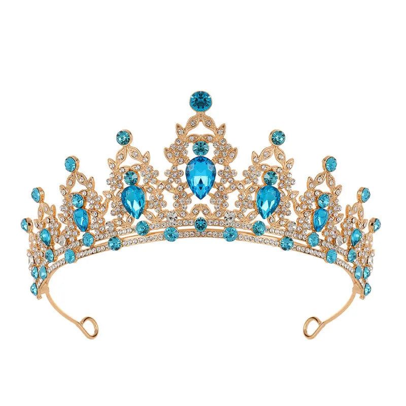 Baroque bride crown headdress with rhinestone detailing in silver and gold colour variations
