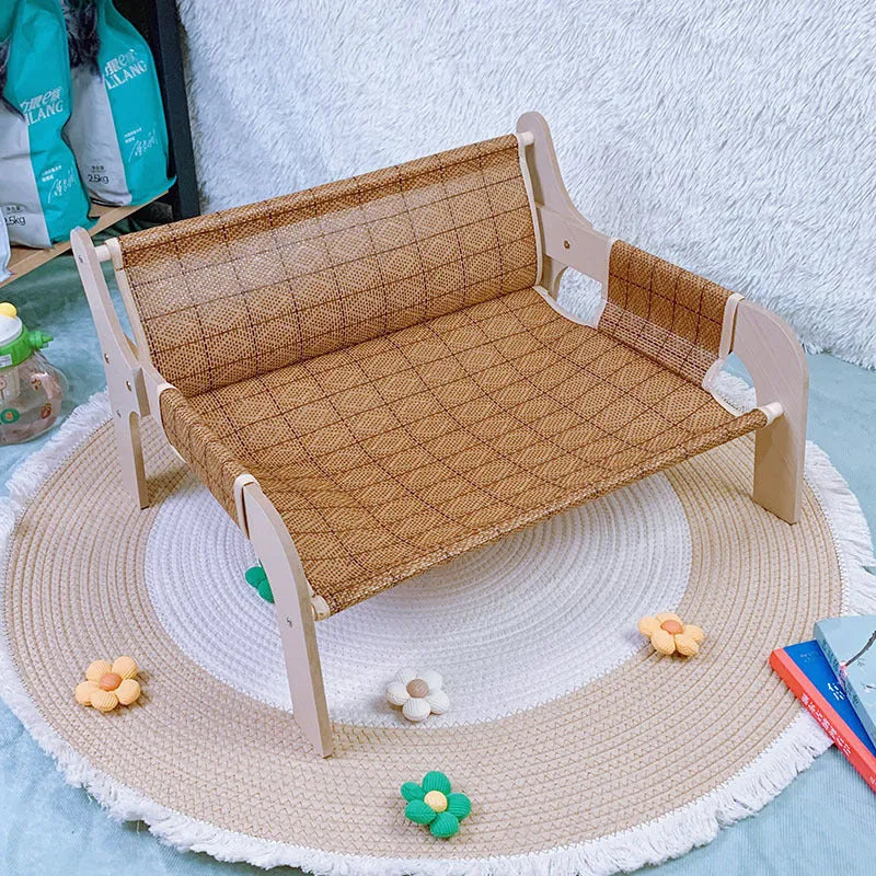 Wooden cat hammock bed, plus size 52x42x29cm, with viscose fibre pad or rattan mat
