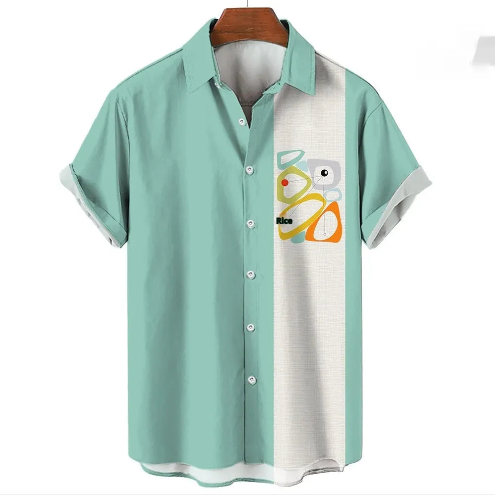 Men's stripe pattern Hawaiian shirt with short sleeves and button front in various colours