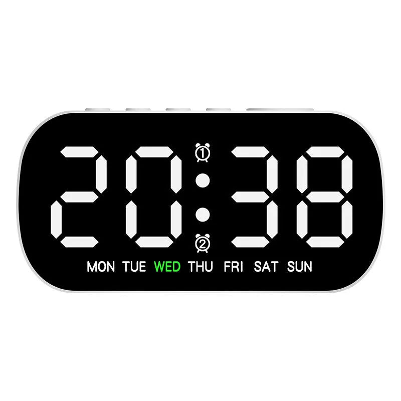 LED digital alarm clock with slim 10mm plastic shell in five colours including white, rose red, green, blue, yellow