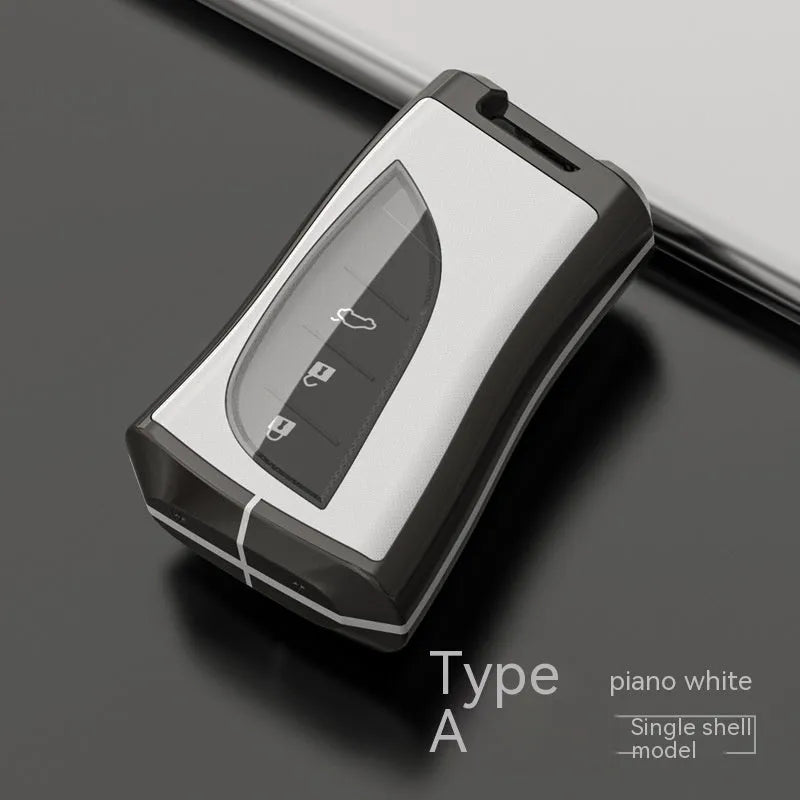 Zinc alloy TPU car key case cover in multiple colours including black, white, brown, blue, and green.