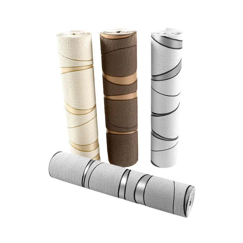 Curve Stripe textured 3D wallpaper roll with thick deerskin velvet surface in dark brown.