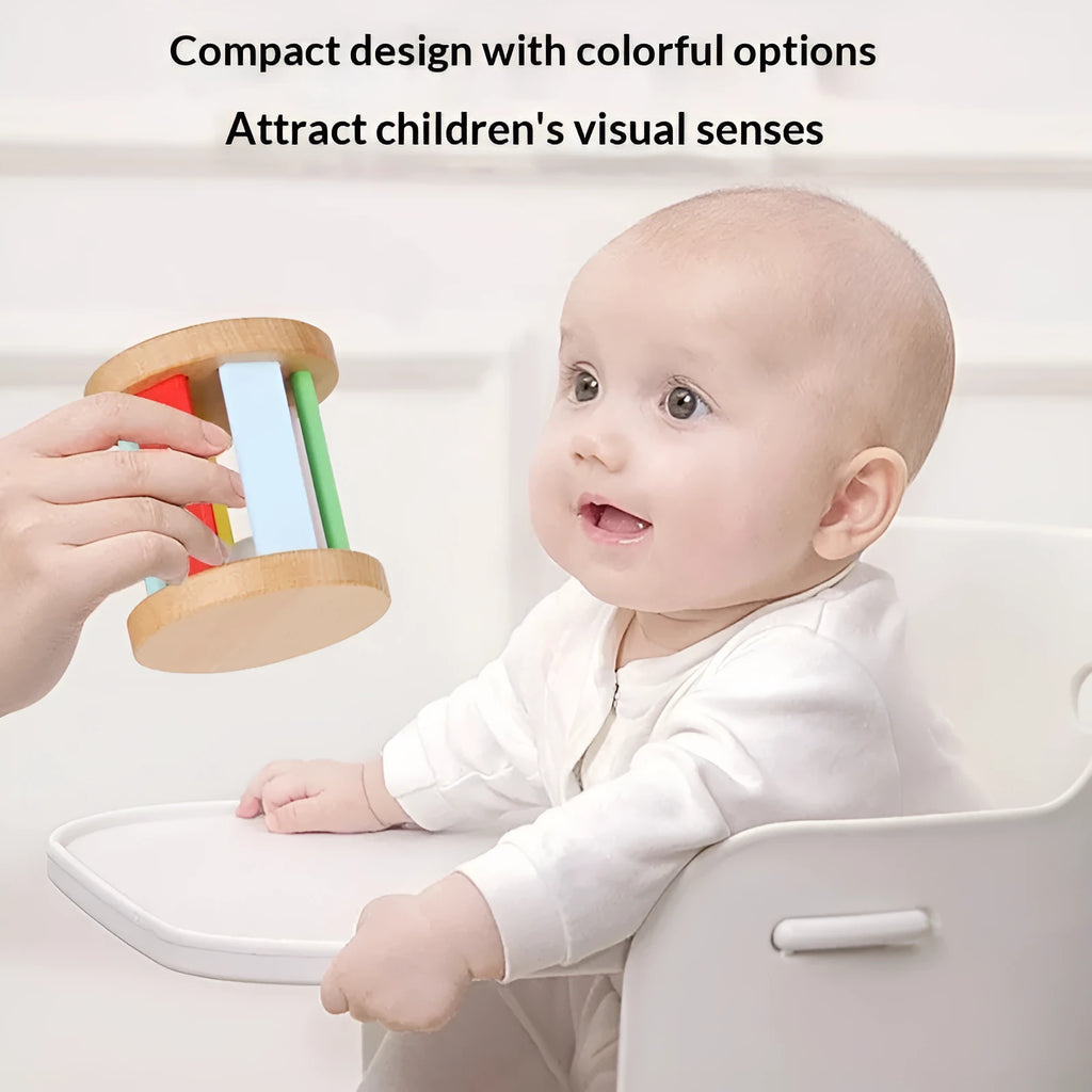 Wooden infant rainbow rattle with rolling bell design, 7.5x7cm, for babies aged 0-3 years