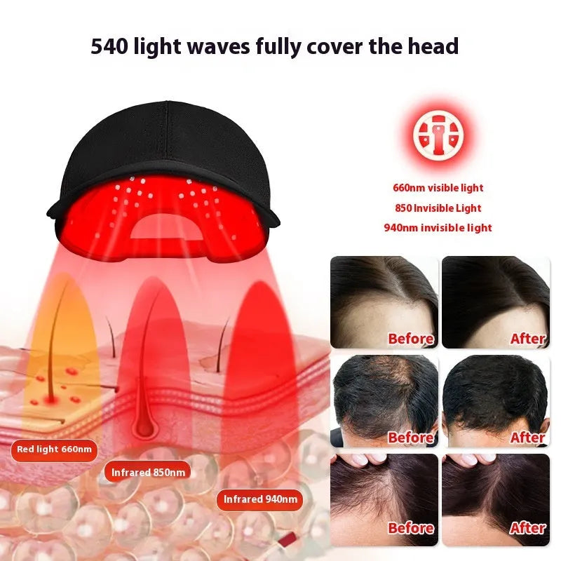 Black red light therapy cap with 180 LED bulbs for hair growth treatment