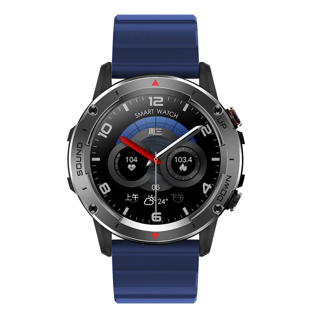 Smart silicone watch with Bluetooth calling and TFT screen, available in black, dark blue, and green