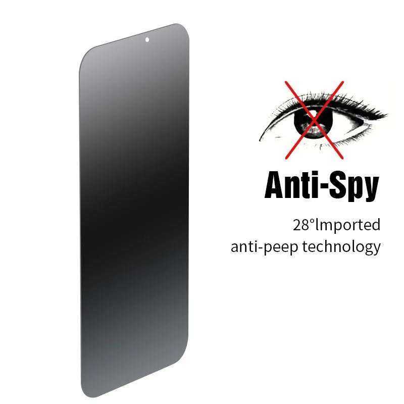 iPhone tempered glass screen protector with anti-peeping privacy feature on a mobile phone.