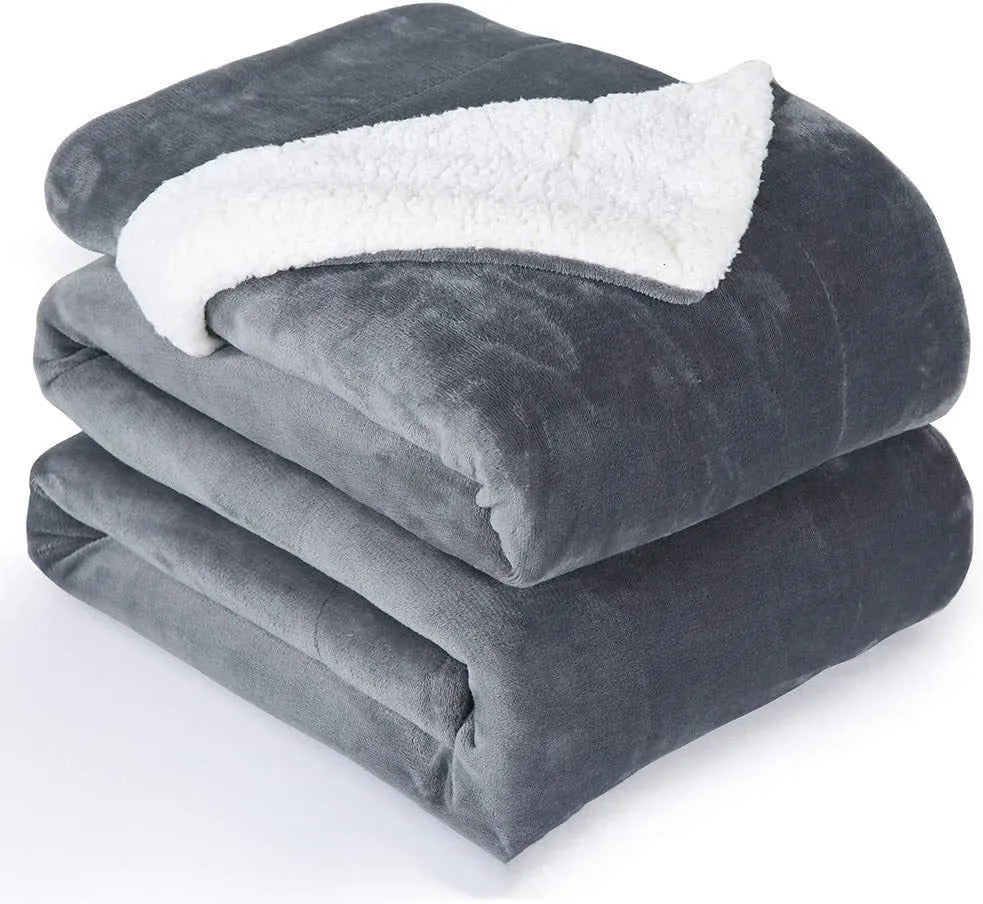 Grey USB electric heating blanket with intelligent temperature control, shown on a chair.