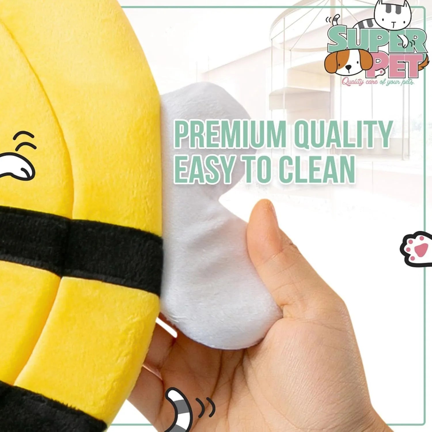 Soft bee-design cat cone collar with Velcro closure in adjustable sizes