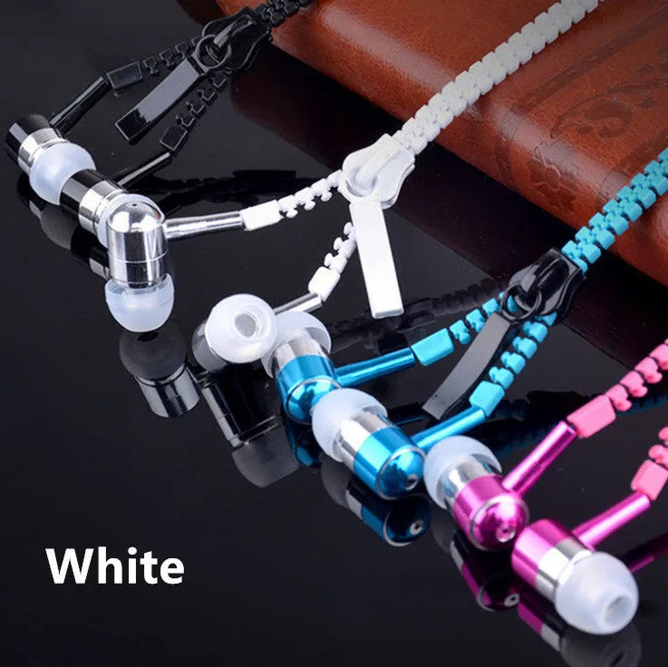 Glowing zipper earphones with alloy metallic housing and 1.2m cord in five colours