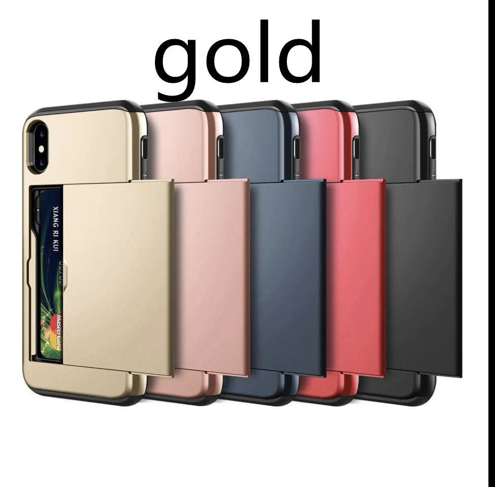 Black card shockproof hybrid wallet TPU case for iPhone with built-in card slot