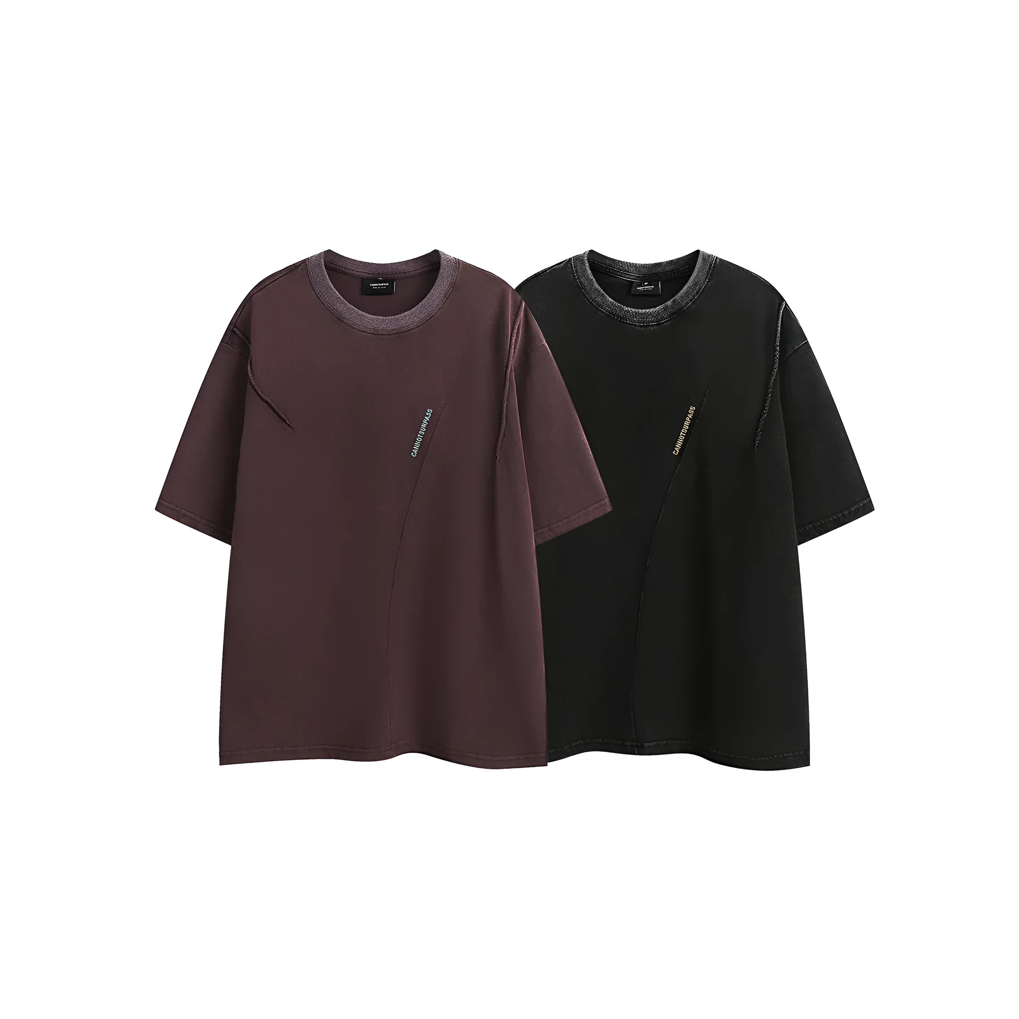 Men's purple embroidered retro design loose fit short-sleeved cotton T-shirt
