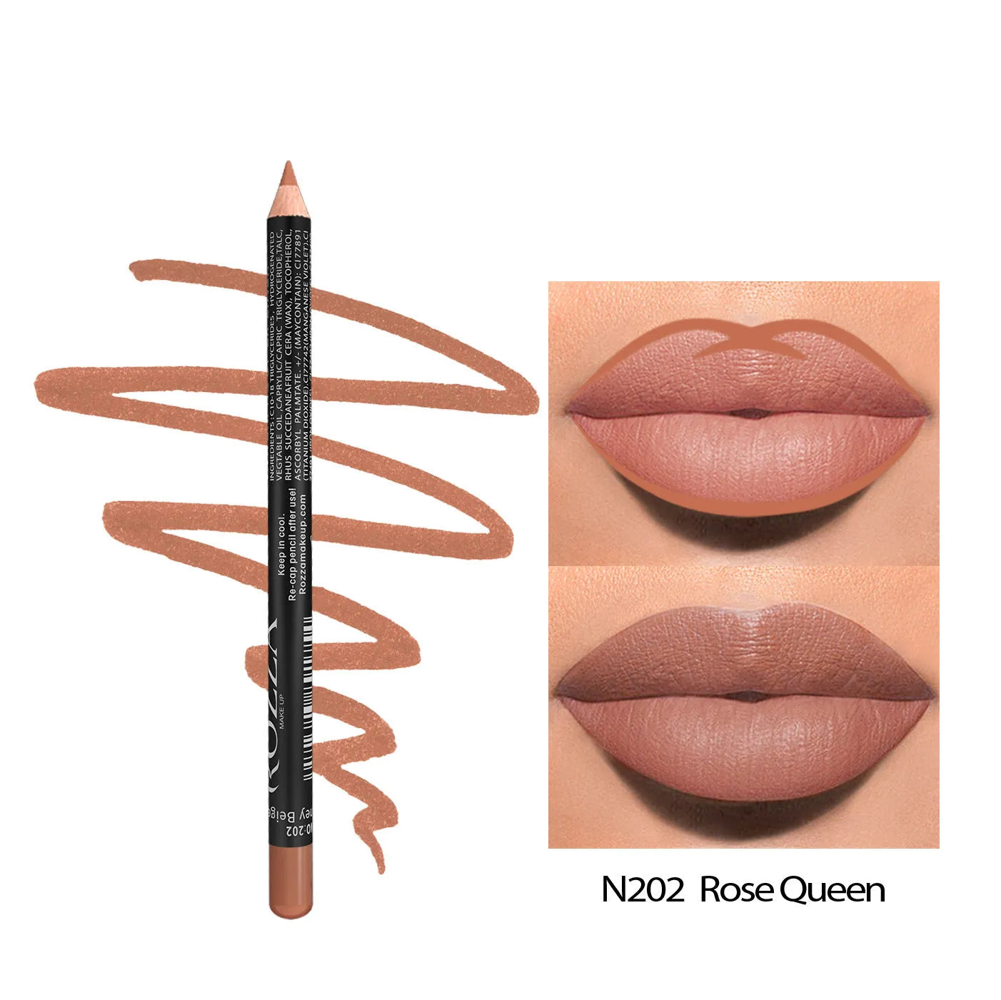 Matte finish lip liner wood pencil in nude shades for long-lasting, waterproof wear.