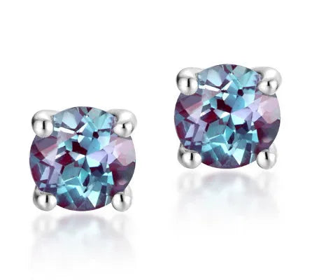 A pair of women's geometric ear studs with a round cultivated Alexander stone set in 925 silver.