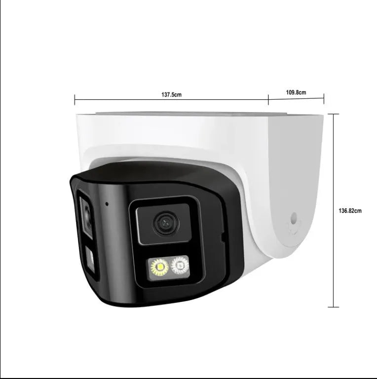 4MP dual-lens IP66 waterproof panoramic CCTV webcam for indoor and outdoor security surveillance.