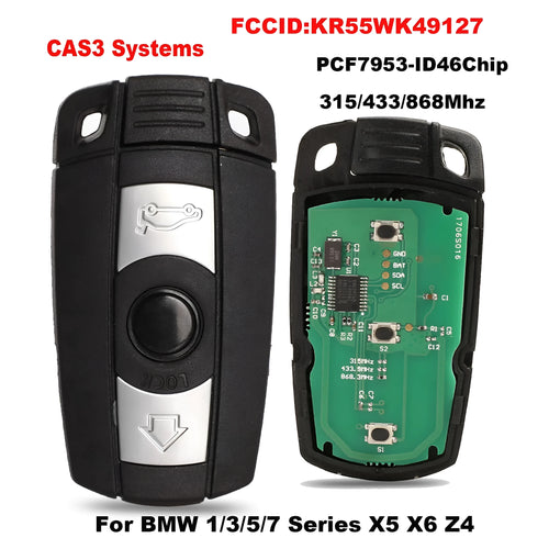 BMW semi-intelligent remote car key fob with three buttons, metal and plastic casing.