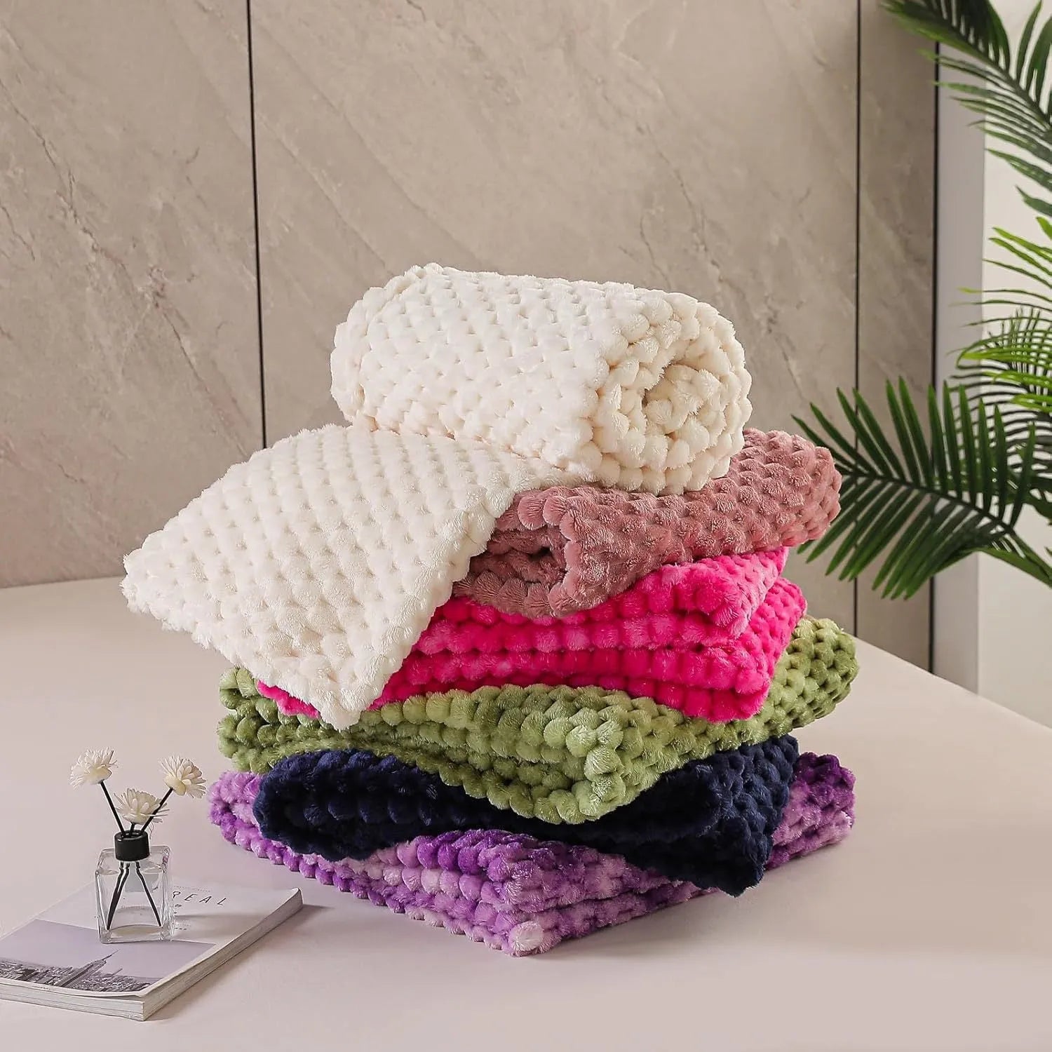 Children's soft plaid polyester blanket shown in camel colour, suitable for nap time.