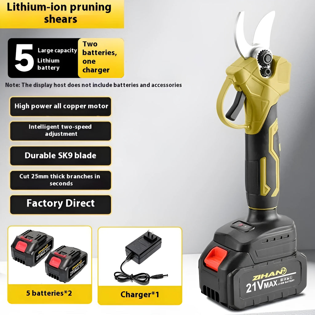 Wireless electric pruning knife with plastic storage box and two lithium batteries for garden branch cutting