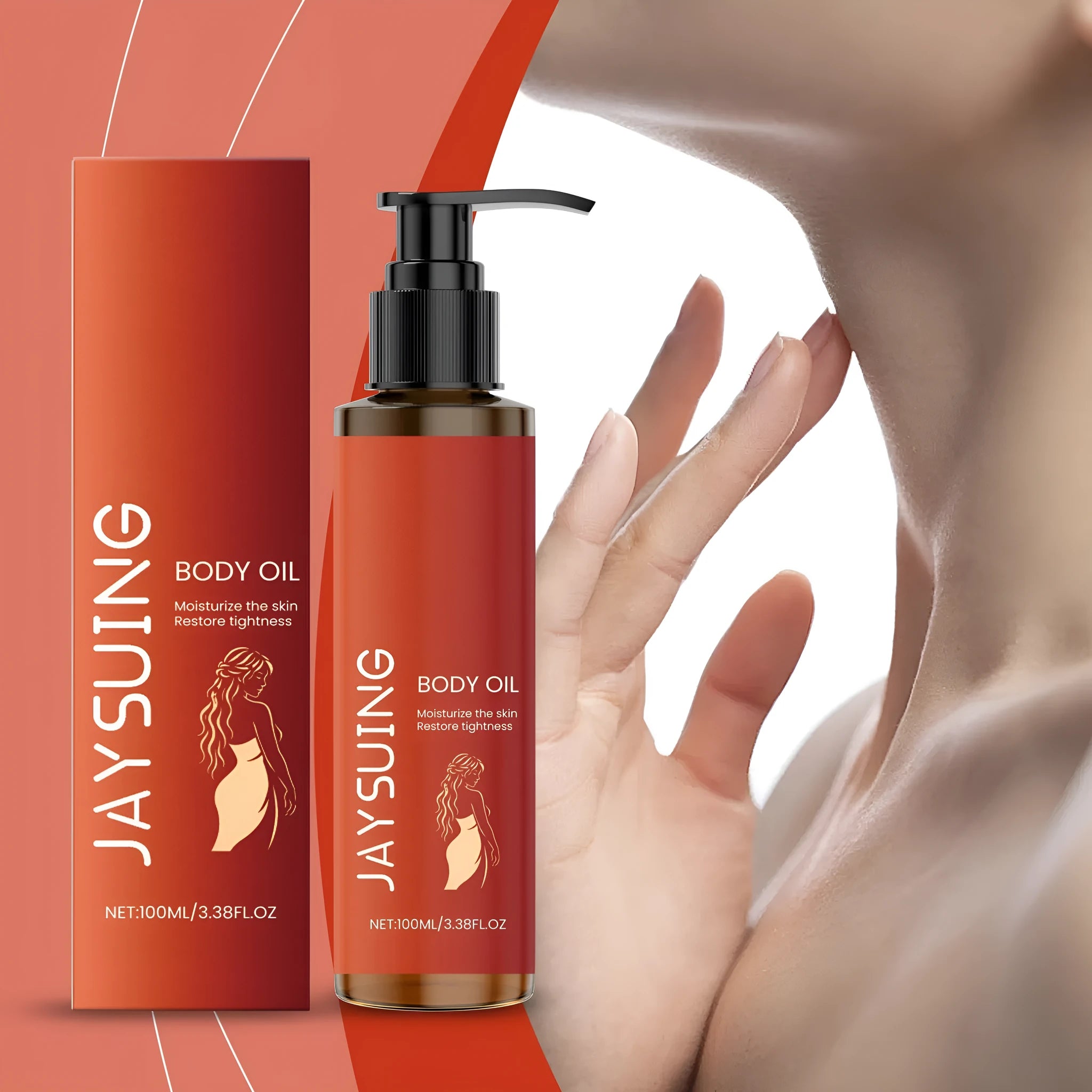 100ml bottle of body tightening massage oil with vitamin E and rose oil