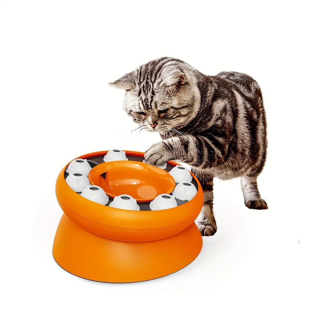 Interactive cat slow feeder raised bowl 15-degree tilt orange colour 210x210x121mm