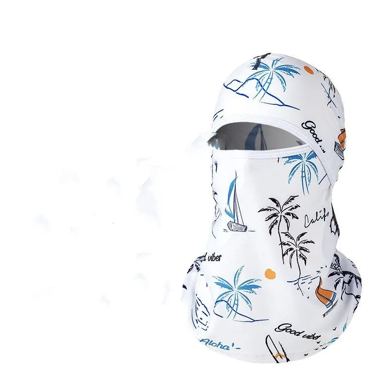 Cotton motorcycle head cover in a pattern design with a pair of matching gloves for winter riding.