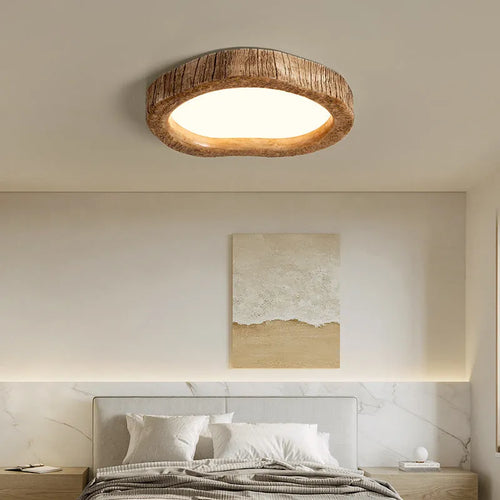Round wood grain finish ceiling light in new Chinese style for bedroom