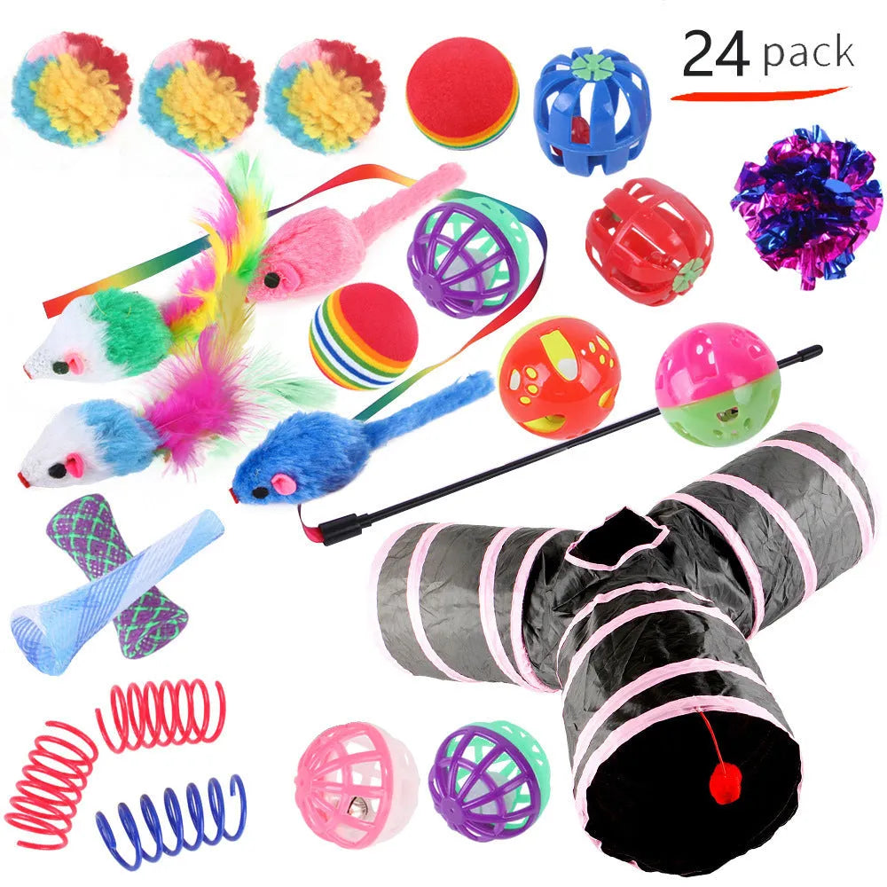 Plastic cat channel tunnel toy set showing single and double layer designs