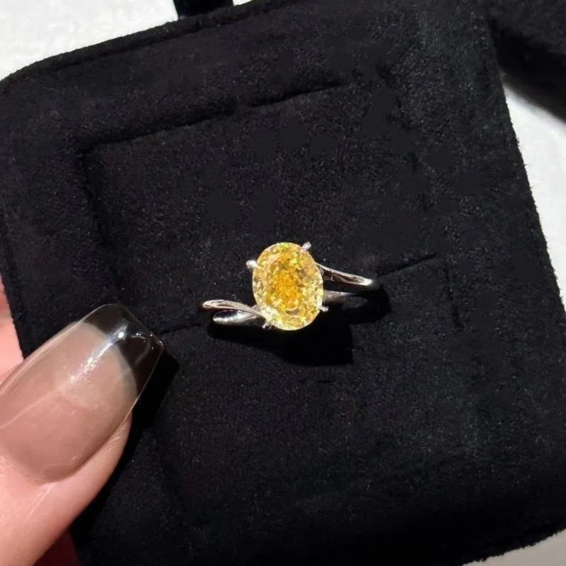 Women's yellow rock sugar crystal fashion ring on copper band with Seiko treatment