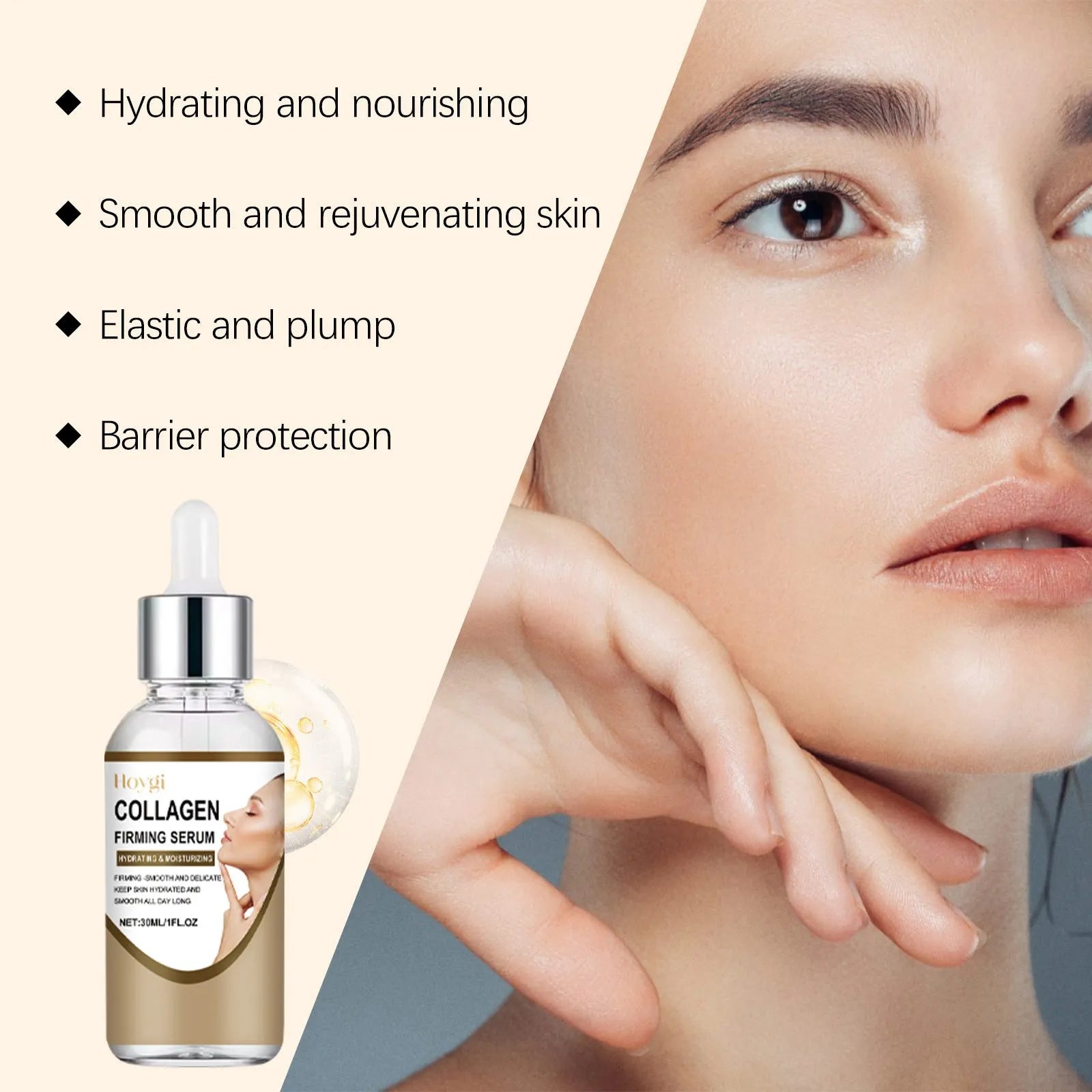 30ml bottle of collagen firming facial serum with hyaluronic acid.