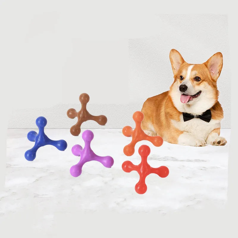 Blue silicone dog chew bone with three legs for small medium breed puppies