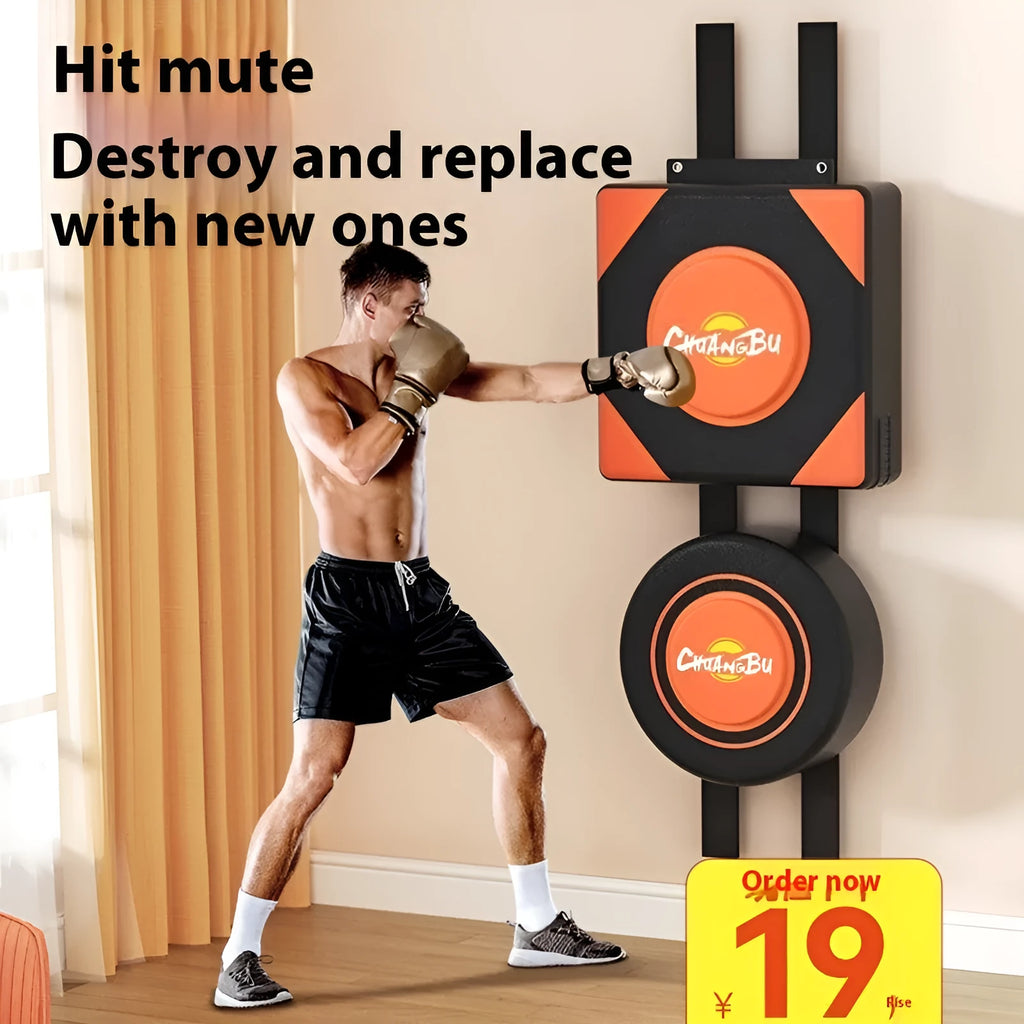Hanging boxing target with PU leather construction mounted on wall