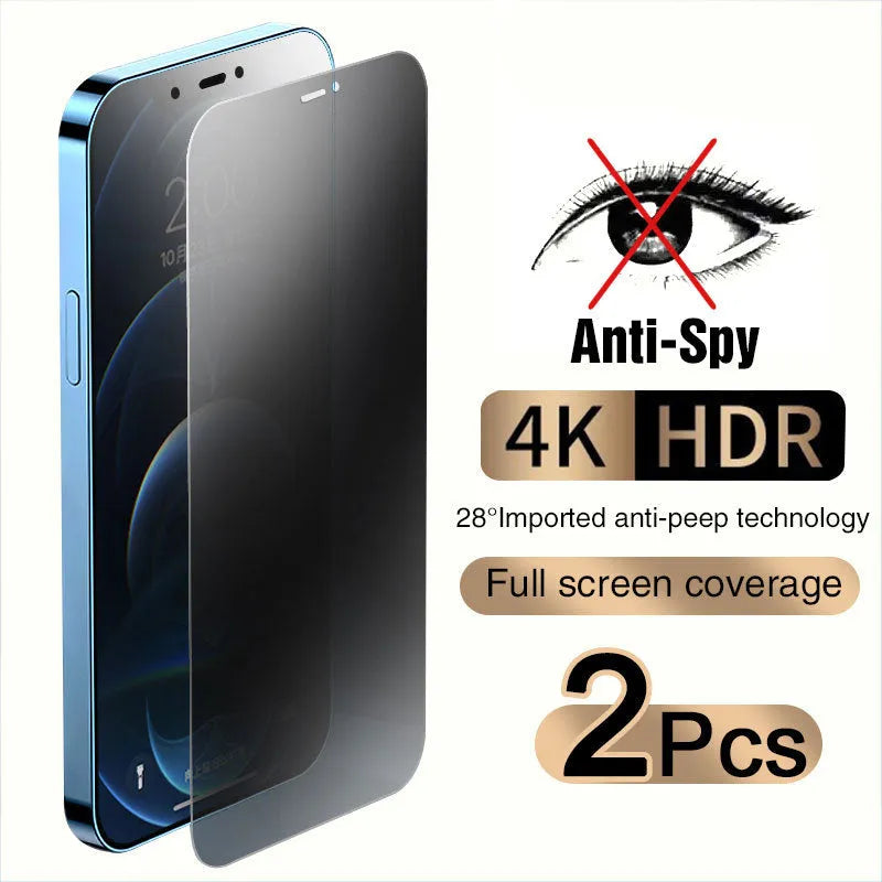 iPhone tempered glass screen protector with anti-peeping privacy feature on a mobile phone.