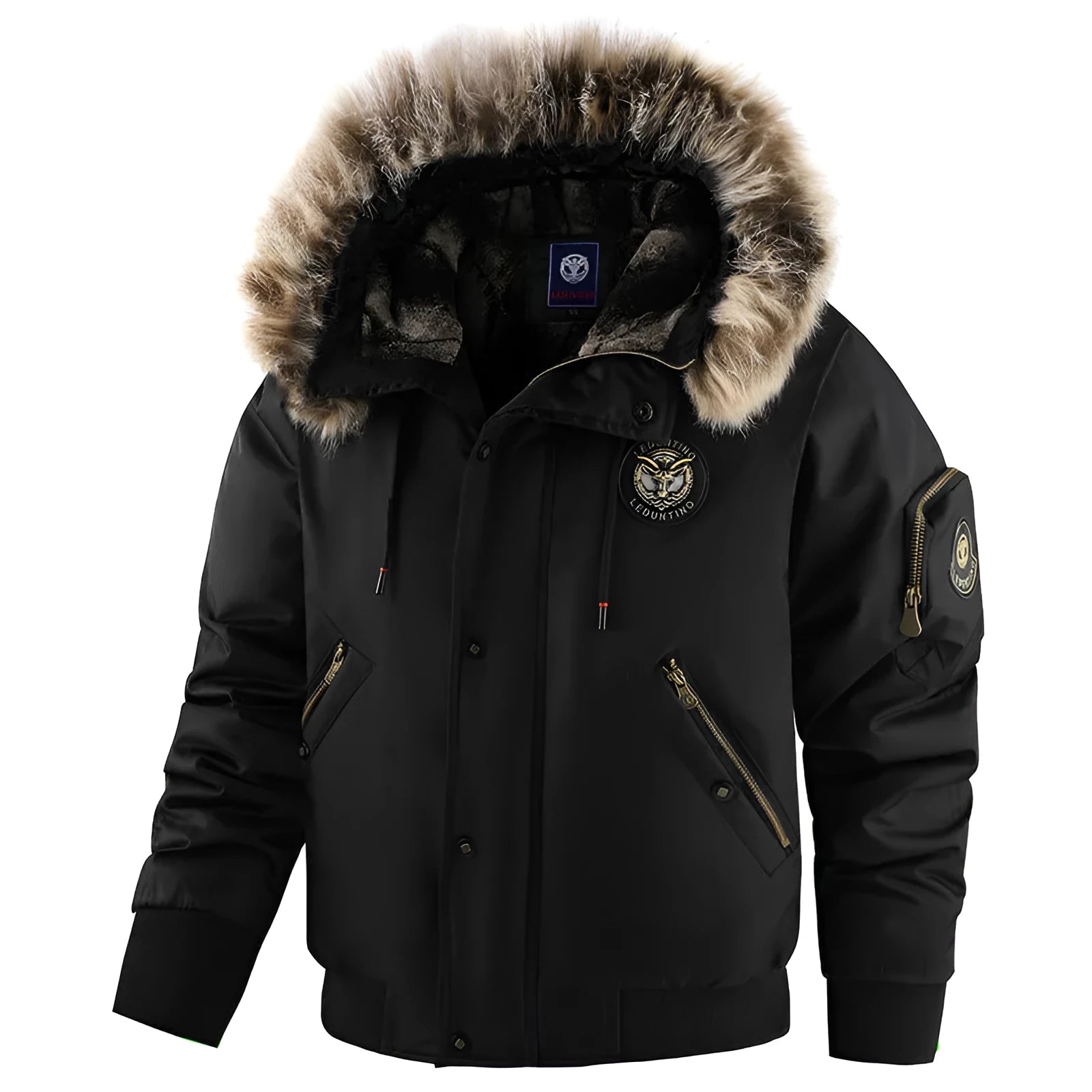 Men's winter casual cotton-padded coat loose fit solid colour black