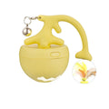 USB electric cat teasing ball with fish bone design and replaceable feather stick in blue, pink, and yellow colours