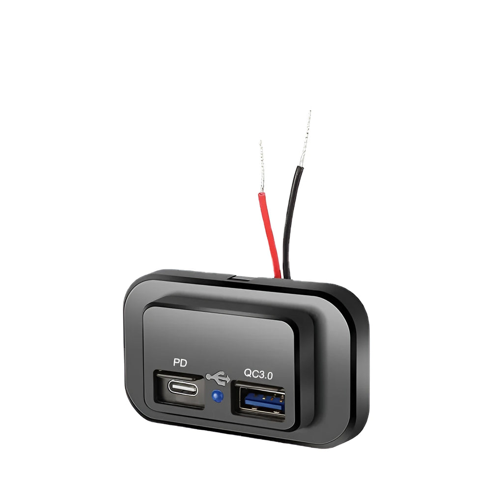 Black QC3.0 and PD3.0 car charger with TYPE-C interface for 36W vehicle charging
