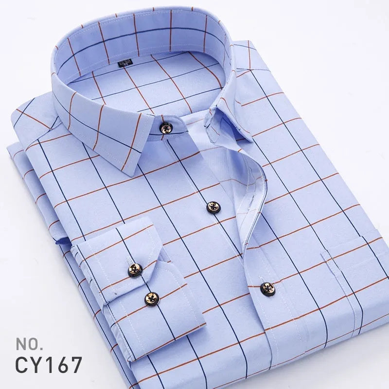 Men's slim-fit printed long-sleeved cardigan shirt in plaid and graphic colourways, Asian sizes 38-44