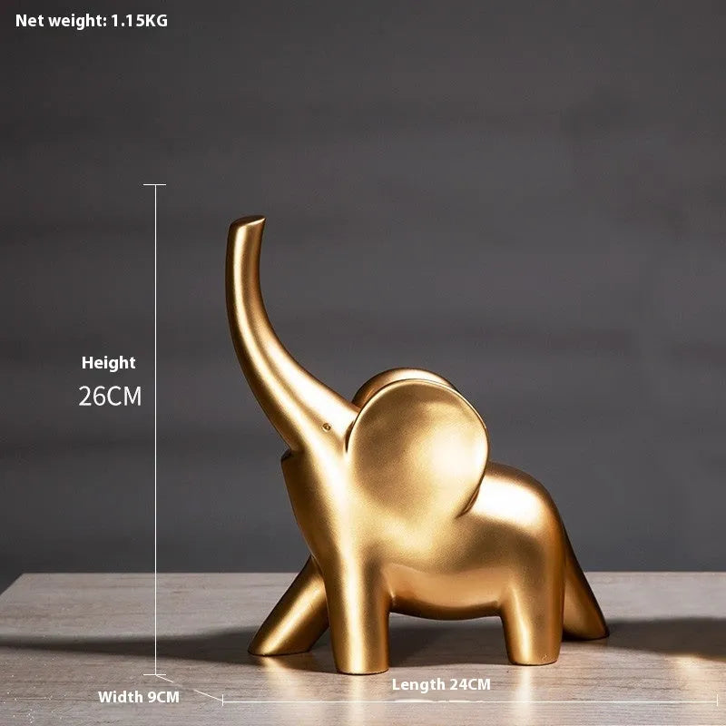 Modern minimalist elephant figurine ornament in rose gold or white resin on a plain background.