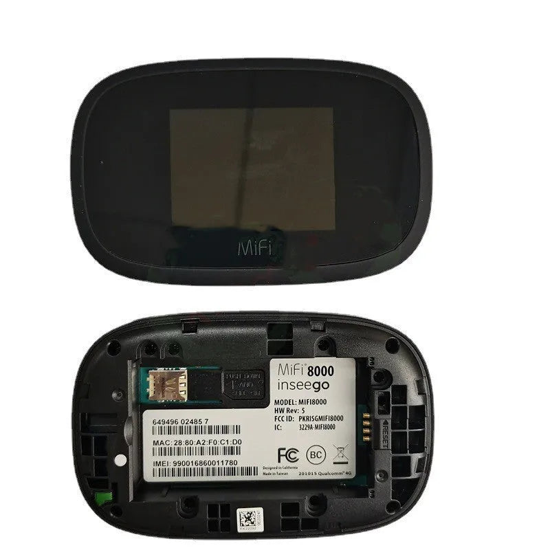 Black portable 4G wireless router showing front display and compact size for mobile internet