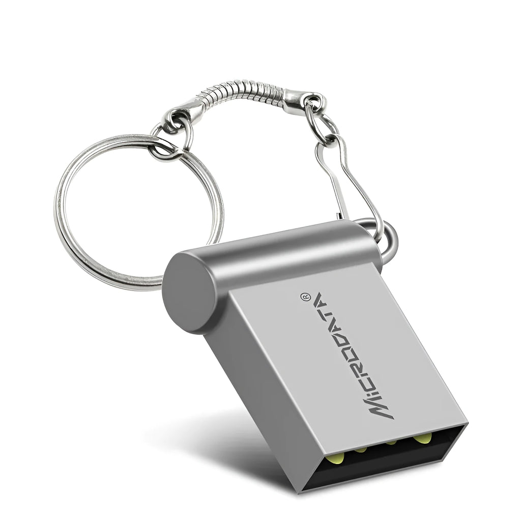 Metal car design USB memory stick necklace drive with chain on black background